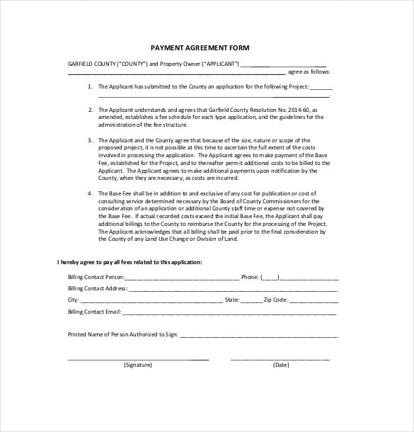 sample payment agreement template