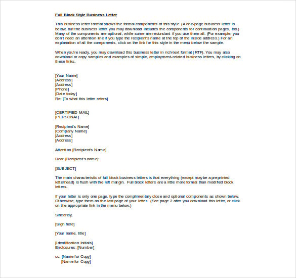 full block style business letter template free doc
