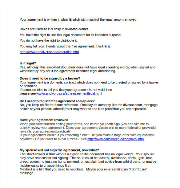 free download separation agreement