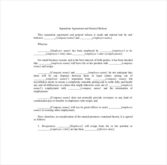 employee seperation general release agreement
