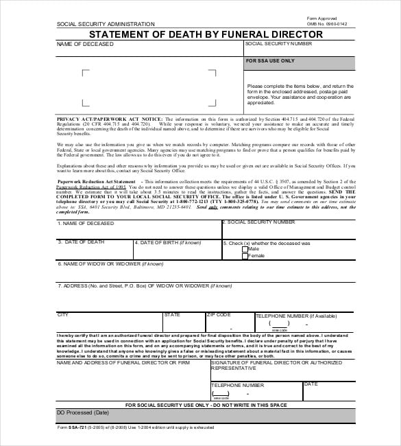statement of death certificate by funeral director