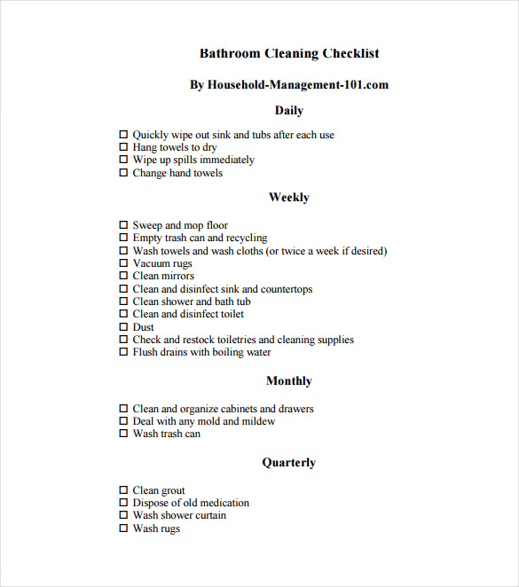 bathroom cleaning schedule pdf template free download