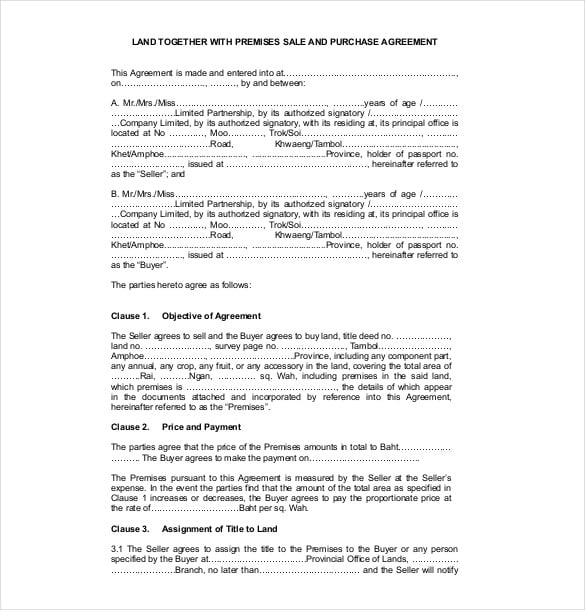 example land sales agreement template