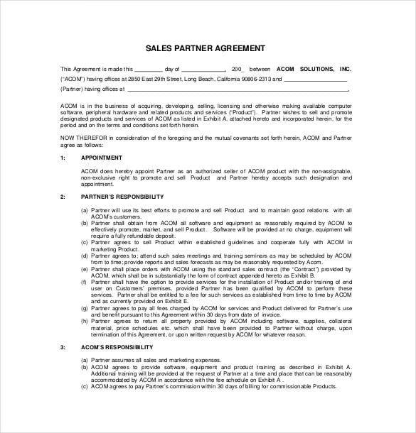 free sales partner agreement template