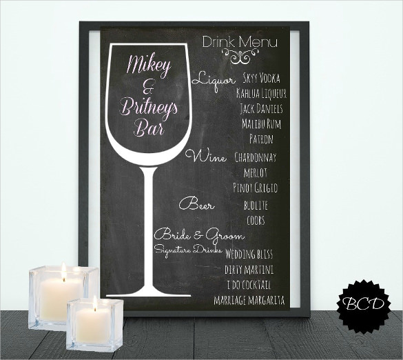 typography wedding drink menu template download