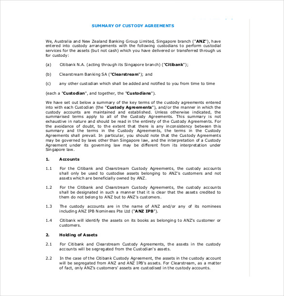 11 Custody Agreement Templates Free Sample Example Format Download