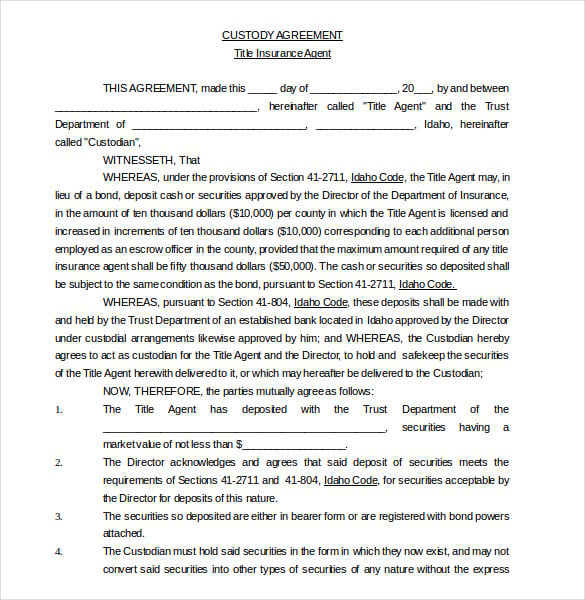 11  Custody Agreement Templates Free Sample Example Format Download