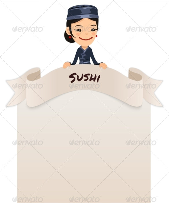 asian female chef looking at blank menu on top template download