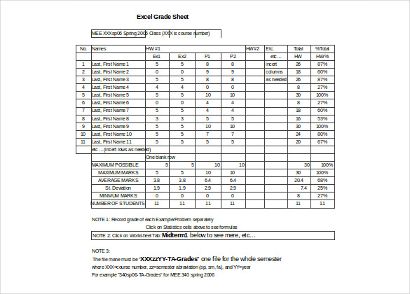 free download excel format grade sheet template