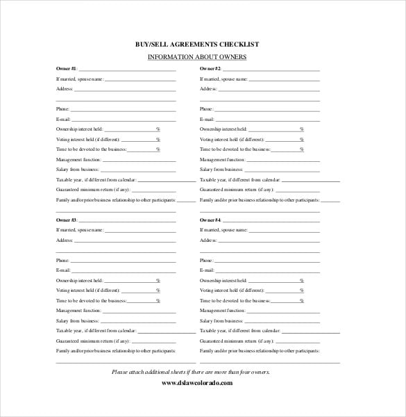 samplae buy sell agreement checklist template