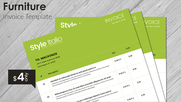 printable furniture a4 invoice template word excel free premium