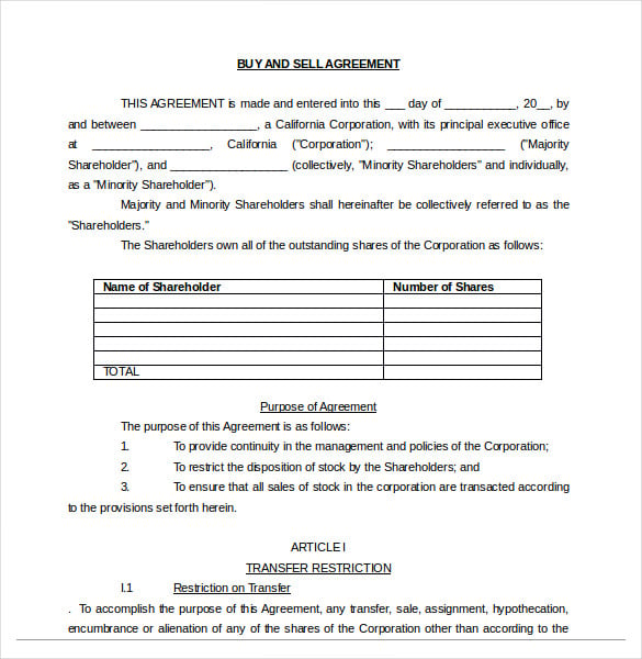 buy and sell agreement document