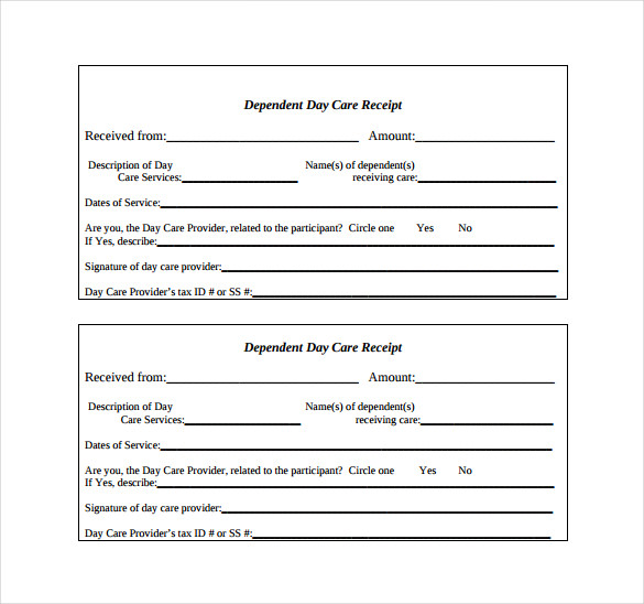 Dependent Care Receipt Template