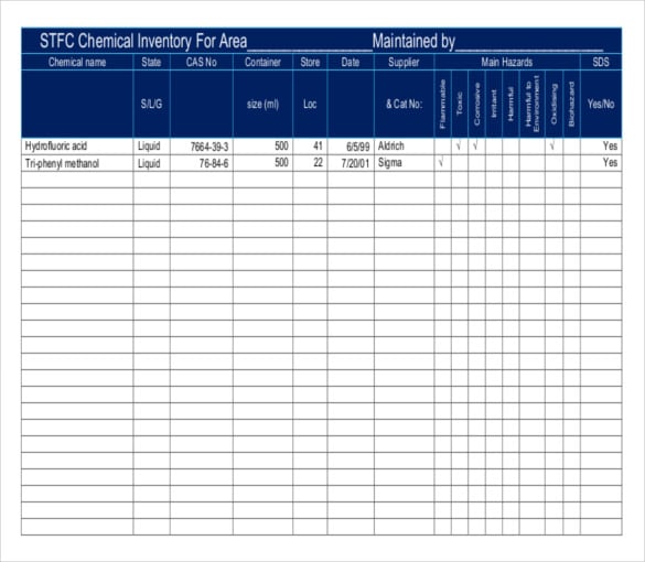 chemical inventory list for laboratories