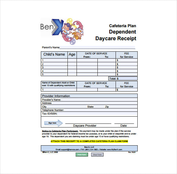 dependent daycare receipt pdf free download