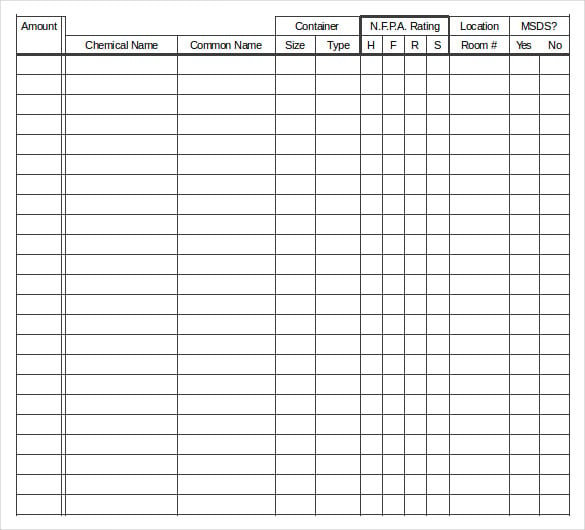 healty chemical inventory template example format