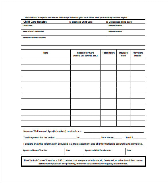 blank child day care receipt pdf template free download 