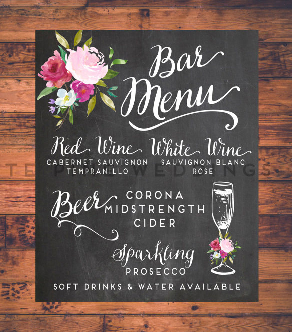 custom wedding bar menu template download