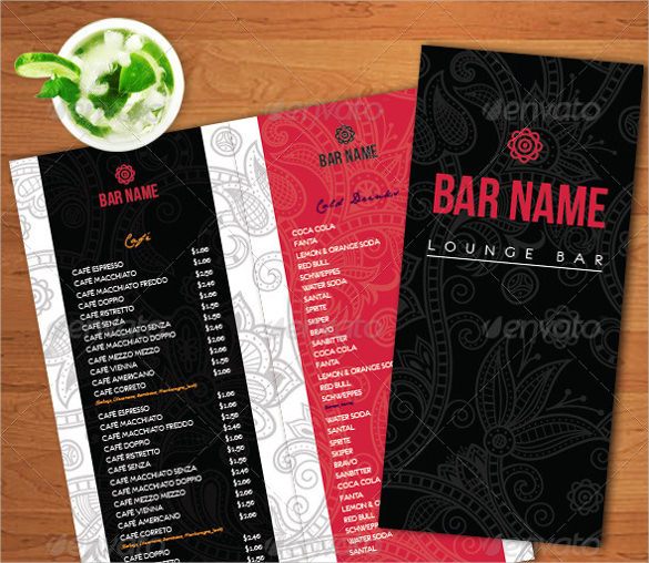 lounge bar menu template download