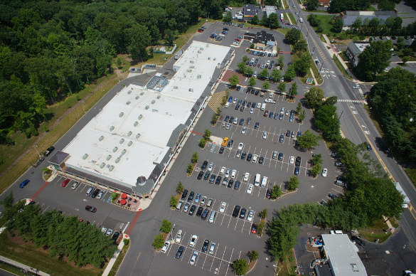 corporate parking aerial drone photograph