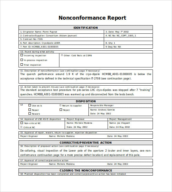 nonconformance report word template free download 