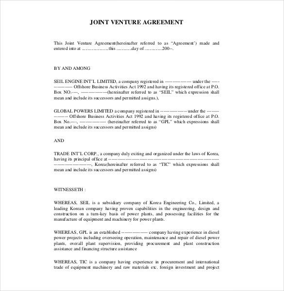 10+ Joint Venture Agreement Templates – Free Sample, Example, Format Download  Free  Premium 