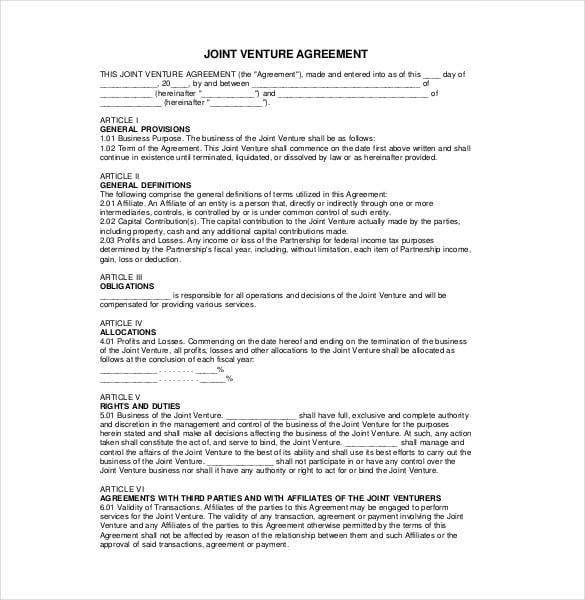 example-join-venture-agreement-template