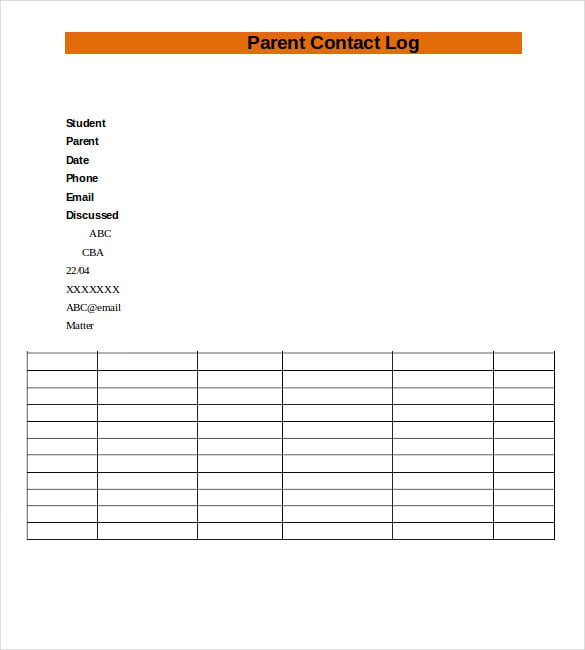 parent call log template for teachers