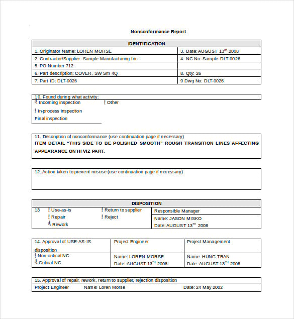 non conformance report word template free download
