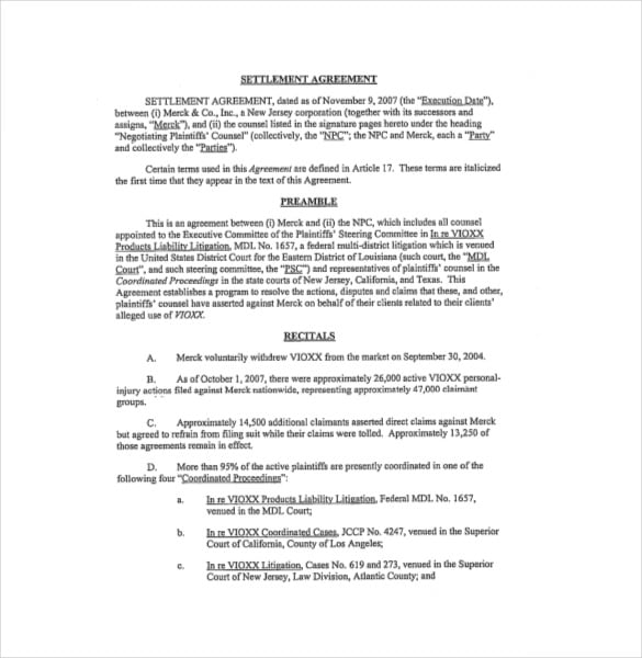 example settlment agreement free download