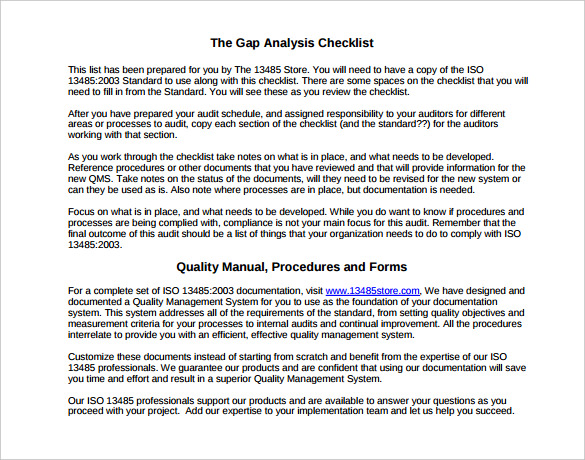 the gap analysis checklist template pdf printable format