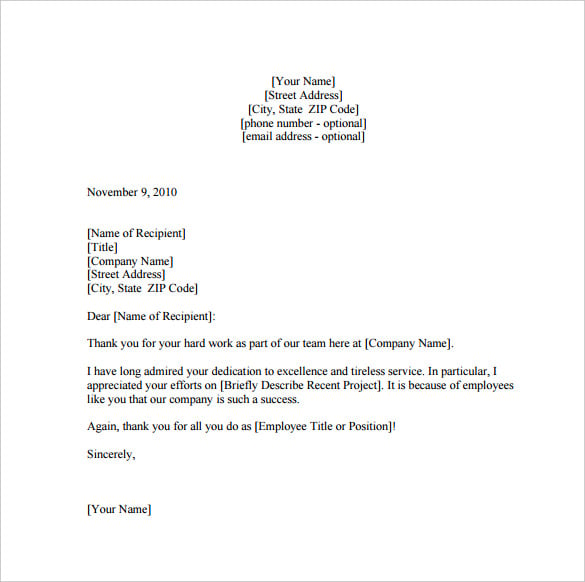 employee praise thank you letter pdf template free download