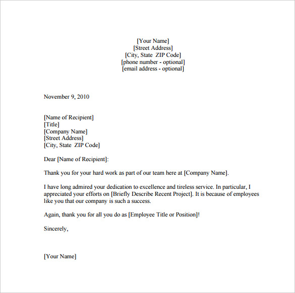 Employee Thank You Letter Template - 29+ Free Word, PDF, Documents ...