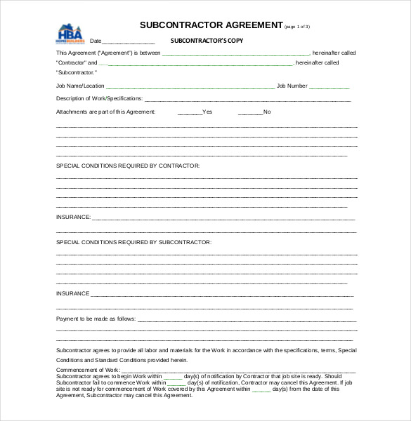 example subcontract agreement template