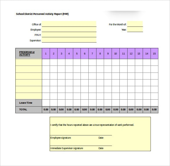 free personnel activity report template excel format download