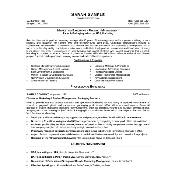 Resume for mba application samples