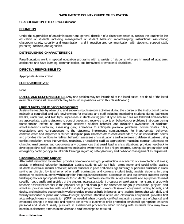 5+ Paraeducator Resume Templates PDF, DOC
