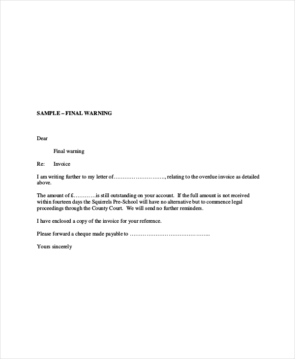 sample invoice letter for payment