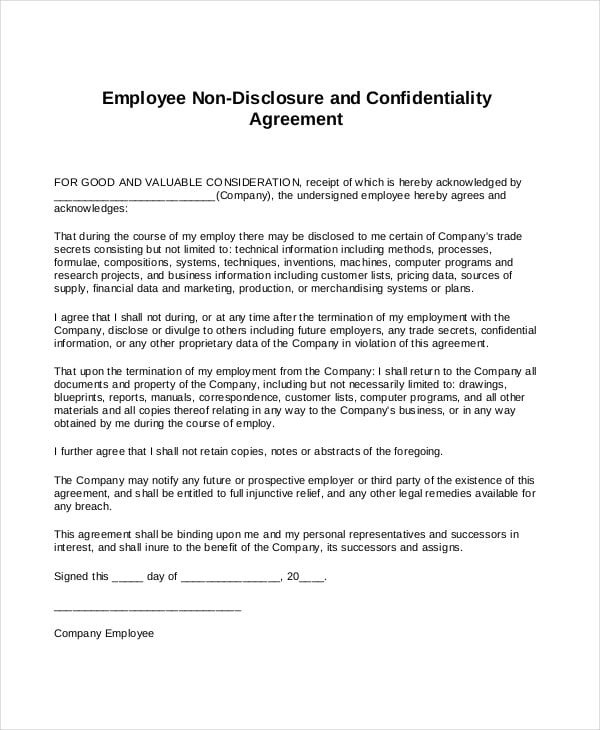 employee non disclosure agreement