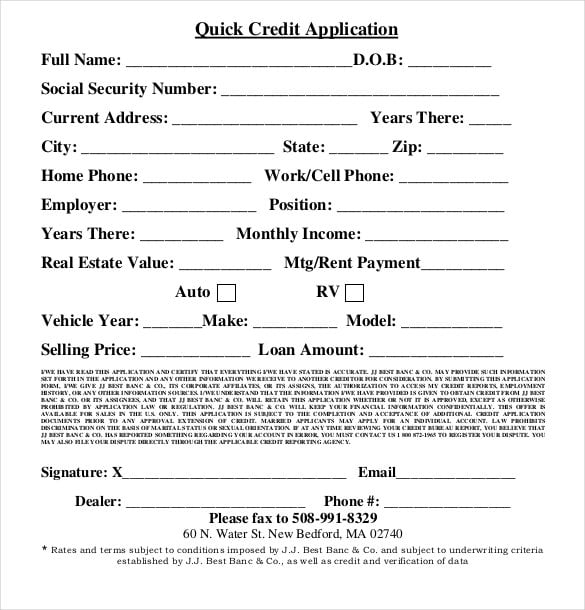 quick credit appplication form pdf download