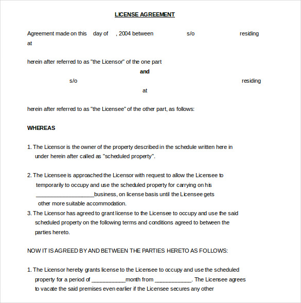 free license agreement template