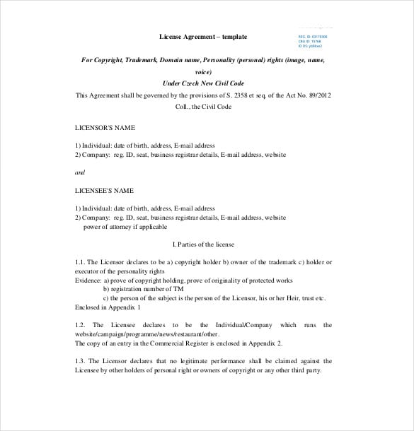 free donwloadable license agreement template