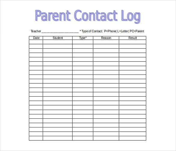parent contact log free doc formt template
