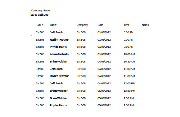 call log spreadsheet free download