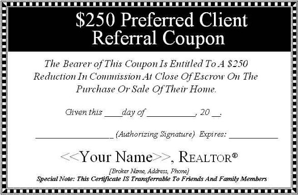 real estate refferal coupon template download