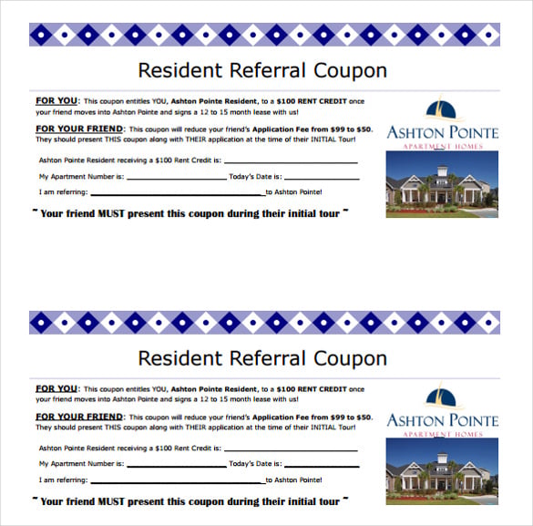 resident refferal coupon template easy download