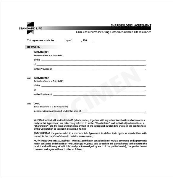 sample donwload shareholder agreement template