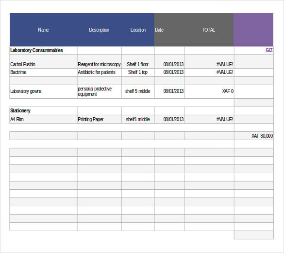stock inventory control spreadsheet sample example format