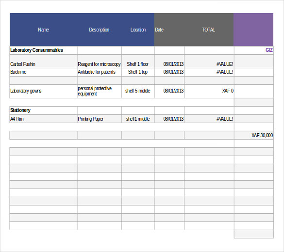 stock inventory control spreadsheet sample example format