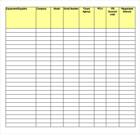 equipment inventory spreadsheet template free download